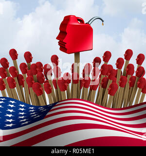 Gaslighting America and gaslight psychology in the United States concept as manipulating using psychological national communication as a 3D render. Stock Photo