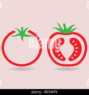 Whole tomato and cut tomato symbols, conceptual vector Stock Vector