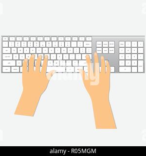 Human hands that use a keyboard, conceptual vector Stock Vector