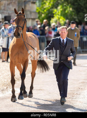 Oliver Townend and COOLEY SRS during the vets inspection, Mitsubishi Motors Badminton Horse Trials, Badminton, Gloucestershire, 2018 Stock Photo