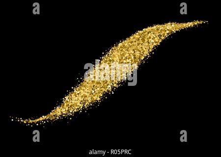 Wave Gold Glitter Texture Isolated On Black. Amber Particles Color. Celebratory Background. Golden Explosion Of Confetti. Vector Illustration, Eps 10. Stock Vector