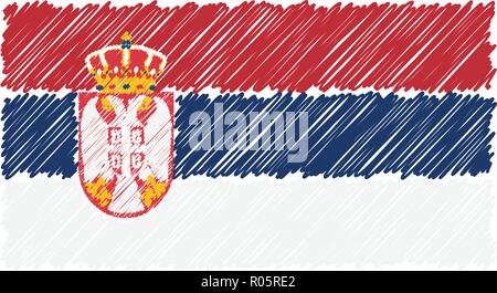 Hand Drawn National Flag Of Serbia Isolated On A White Background. Vector Sketch Style Illustration. Stock Vector