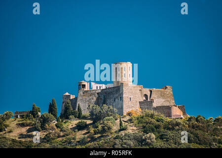 Collioure, France. Fort Saint Elme In Sunny Spring Day. Old Medieval Fortress Saint-elme Is A Military Fort Built Between 1538 And 1552 By Charles V Stock Photo