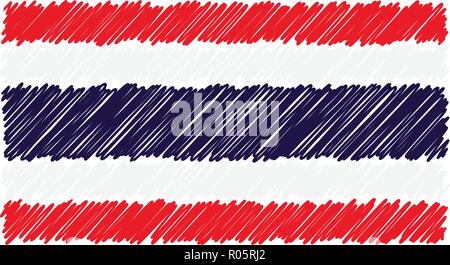 Hand Drawn National Flag Of Thailand Isolated On A White Background. Vector Sketch Style Illustration. Stock Vector