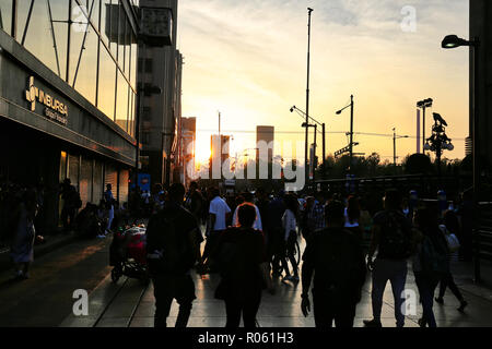 Mexico City, Mexico-20 April, 2018: Scenic Mexico city historic center streets at sunset Stock Photo