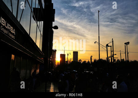 Mexico City, Mexico-20 April, 2018: Scenic Mexico city historic center streets at sunset Stock Photo