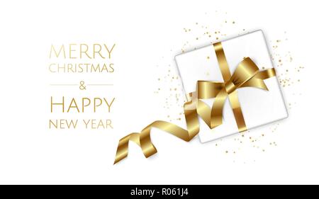 Christmas and New Year background with gift box. Christmas greeting card or poster template. Stock Vector