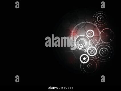 Technological abstract red light interface gears background vector design Stock Vector