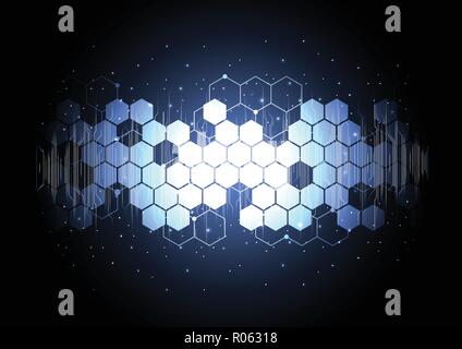 Technological digital circuit illuminated hexagon art background vector design Stock Vector