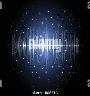 Technological digital circuit illuminated wave art background vector design Stock Vector