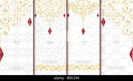 Islamic pattern element concept template white and gold texture with gems vintage background and logo vector design, inclusive of pattern swatch Stock Vector