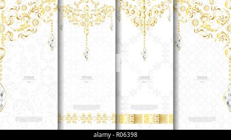 Islamic pattern element concept template white and gold texture vintage background and logo vector design, inclusive of pattern swatch Stock Vector