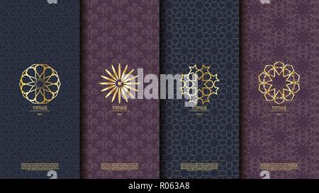 Packaging template islamic element seamless pattern background and logo vector design, inclusive of swatch pattern Stock Vector