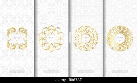 Packaging template islamic pattern design element concept background and logo vector design, inclusive of pattern swatch Stock Vector