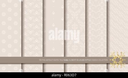 Vector abstract exotic Thai floral element seamless pattern design collection, inclusive of swatch pattern Stock Vector