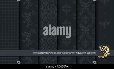 Vector abstract exotic Thai seamless pattern vintage design collection, inclusive of swatch pattern Stock Vector