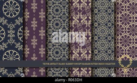 Vector abstract islamic element concept seamless pattern design collection, inclusive of pattern swatch Stock Vector