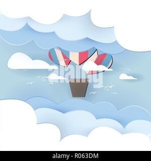 Paper art balloon in the sky vector background design Stock Vector