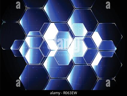 Technological abstract illuminated hexagon background vector design Stock Vector