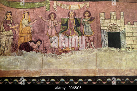 6354. Pharaoh and infant Moses, wall painting from Dura Europos synagogue dating c. 245 AD, Syria. Stock Photo