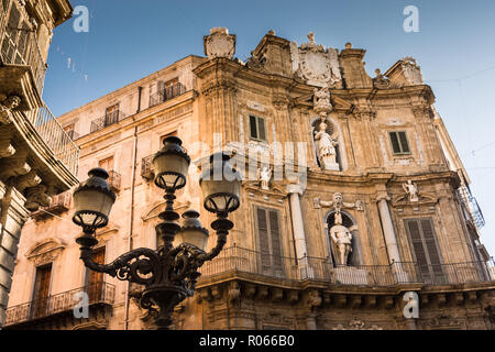 Quattro Canti, officially known as Piazza Vigliena, is a Baroque square in Palermo, Sicily, Southern Italy. Stock Photo