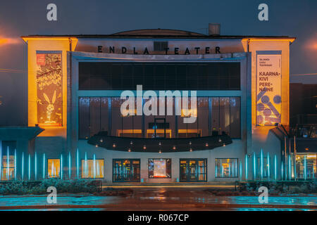 Parnu, Estonia - December 14, 2017: Endla Theatre In Evening Illuminations. Stock Photo