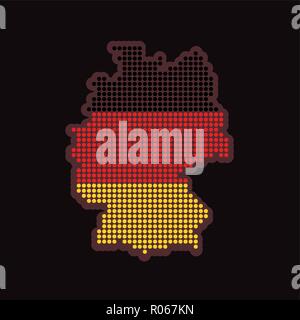 Germany dotted map in colors of flag on black background - Outline shape of Country, Vector illustration. Stock Vector