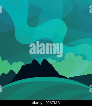 Nature Wallpaper with Northern Lights at Night, Illustration of Scandinavian polar Nature. Stock Vector
