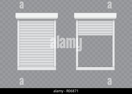 Closed and opened roller shutters window. Vector illustration Stock Vector