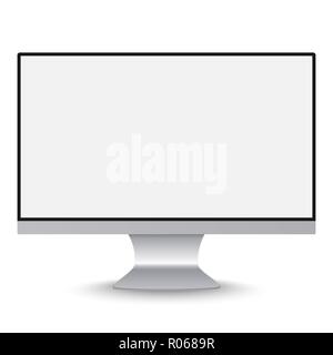 realistic monoblock frame monitor with blank white screen isolated. Stock Vector