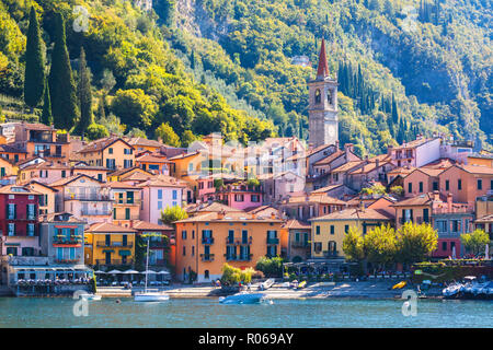 The iconic village of Varenna on the shore of Lake Como, Lecco province, Lombardy, Italian Lakes, Italy, Europe Stock Photo