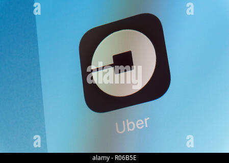 Uber App on cellphone screen Stock Photo