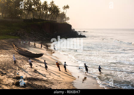 Fishermen at Kappil Beach, Varkala, Kerala, India, Asia Stock Photo