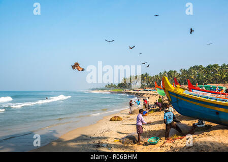 Fishermen at Kappil Beach, Varkala, Kerala, India, Asia Stock Photo