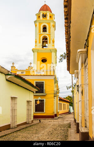 A view from Plaza Major towards the bell tower of the Convent of San Francisco, Trinidad, UNESCO World Heritage Site, Cuba, West Indies, Caribbean Stock Photo