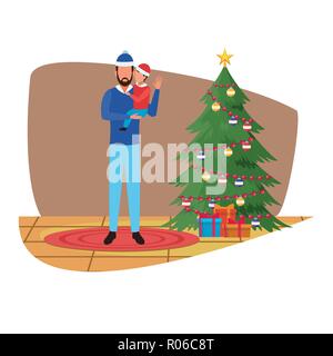 Merry Christmas in family avatar cartoons vector illustration graphic design Stock Vector