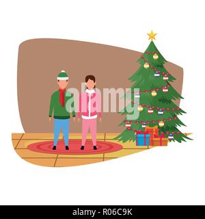 Merry Christmas in family avatar cartoons vector illustration graphic design Stock Vector