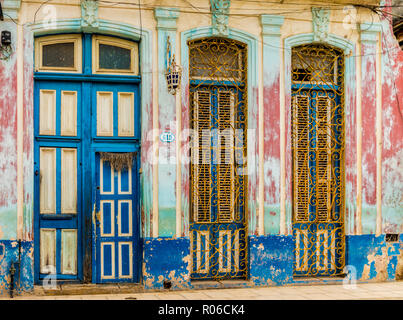 A beautifully aged colourful building in Havana, Cuba, West Indies, Caribbean, Central America Stock Photo