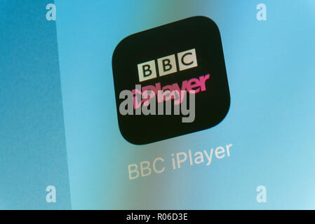BBC iPlayer App on cellphone screen Stock Photo