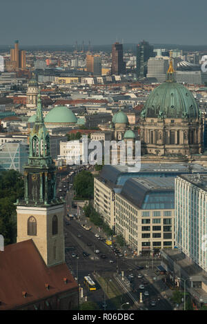 Aerial cityscape with Berliner Dom in centre seen from Alexanderplatz, in morning light, Berlin, Germany, Europe Stock Photo