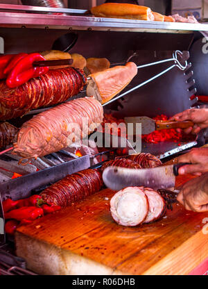 Grilled Turkish food 'Kokorec' (kokoreç), similar doner kebab Stock Photo