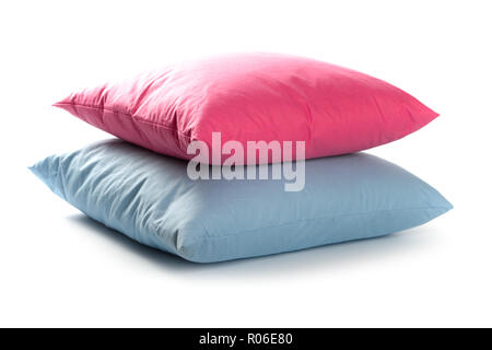 pink and blue pillows isolated on white background Stock Photo