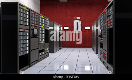 Server room, data center with computer servers in racks, computer facility data storage, 3D rendering Stock Photo