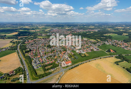 Aerial view, overview Sassenberg, corner B475, B513, Sassenberg, Münsterland, North Rhine-Westphalia, Germany, Europe, DEU, birds-eyes view, aerial vi Stock Photo