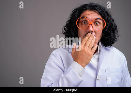 Scientist man doctor with mustache wearing big eyeglasses Stock Photo
