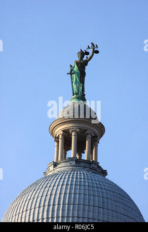 Statue of Lady Justice on Augusta County Courthouse in Staunton, VA, USA Stock Photo