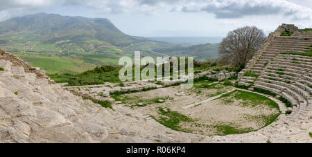 Amphitheatre at Segesta Archeological Site, Sicily, Italy Stock Photo