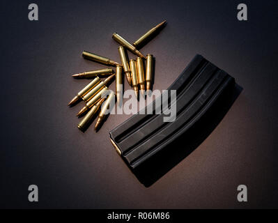 High capacity assault rifle magazine with live ammunition Stock Photo