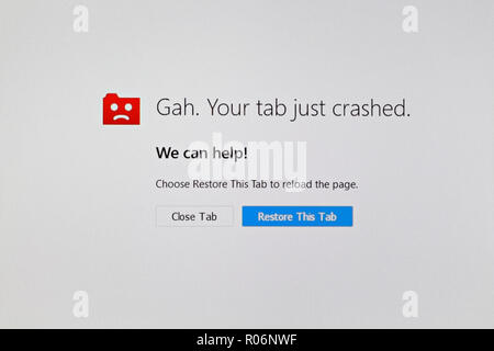 Firefox browser, tab crash screen message, Internet browser error. Computer problem Stock Photo