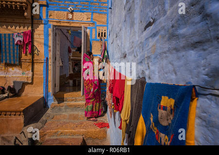 Daily life activities in Jaisalmer fort in India. Stock Photo